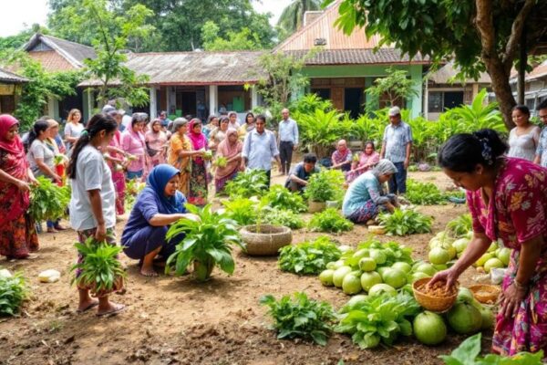 Kegiatan masyarakat Desa Sungai Keranji yang bersemangat.