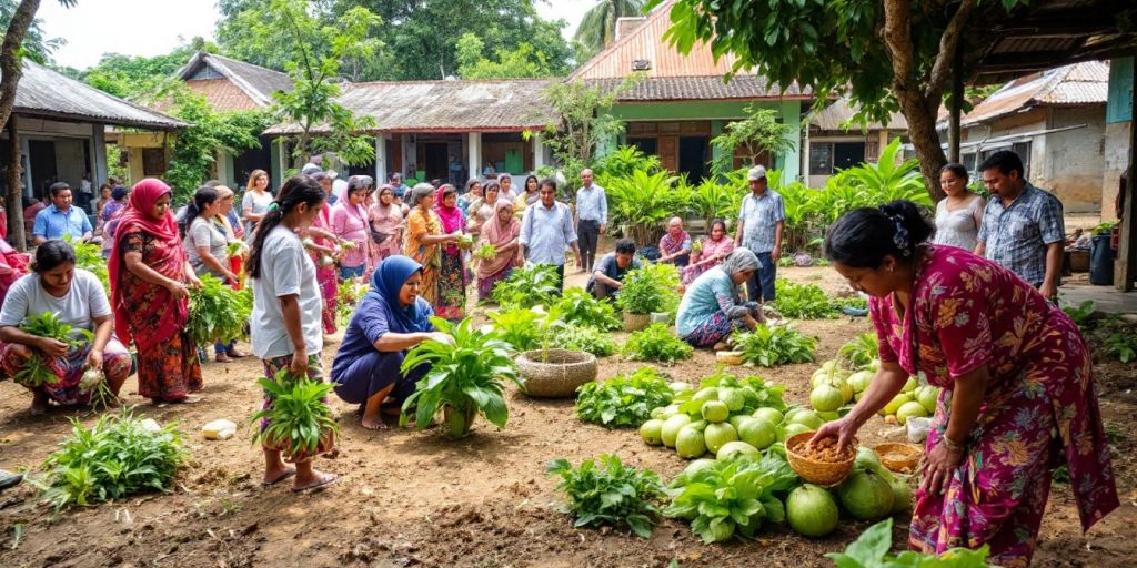 Kegiatan masyarakat Desa Sungai Keranji yang bersemangat.